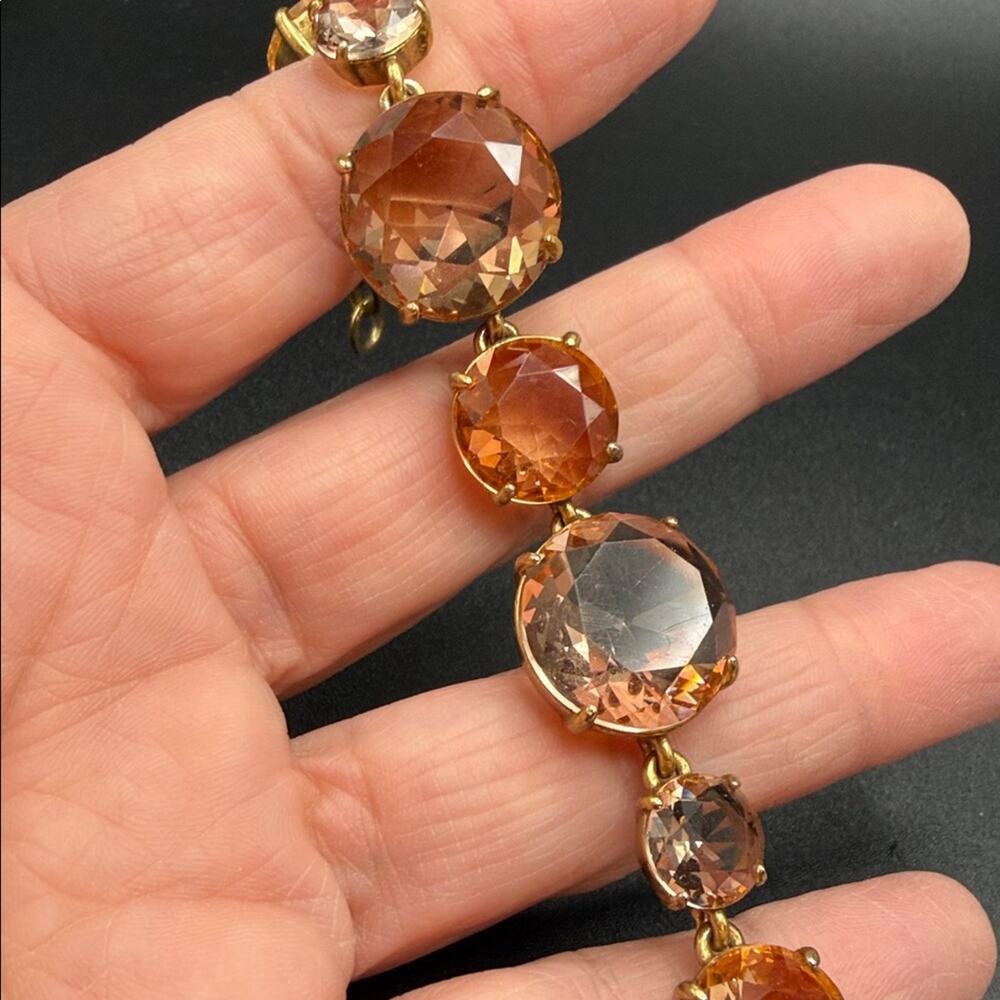 J. Crew large rhinestone gold tone bracelet #M30 peach tan - Picture 6 of 6